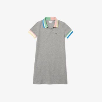 Lacoste Colorblock Cotton Piqué Polo Dress Dětské - Šaty Šedé / Bílé | CZ-FXsbei